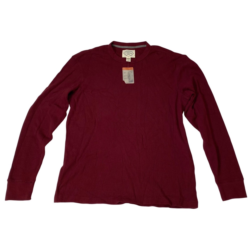 St Johns Bay Legacy Waffle Crewneck Mens Large Autumn Burgundy Thermal Shirt NEW